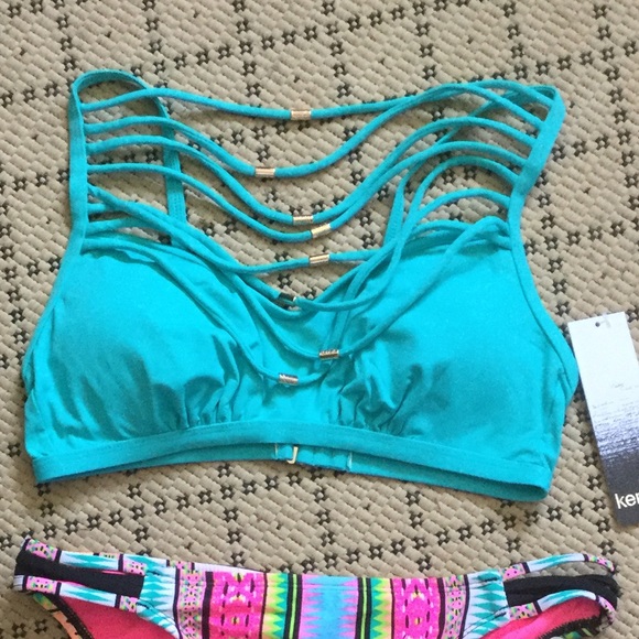 🆕 NWT! KENSIE Turquoise Strappy Bikini Top 🐠🐬☀️ - Picture 1 of 8